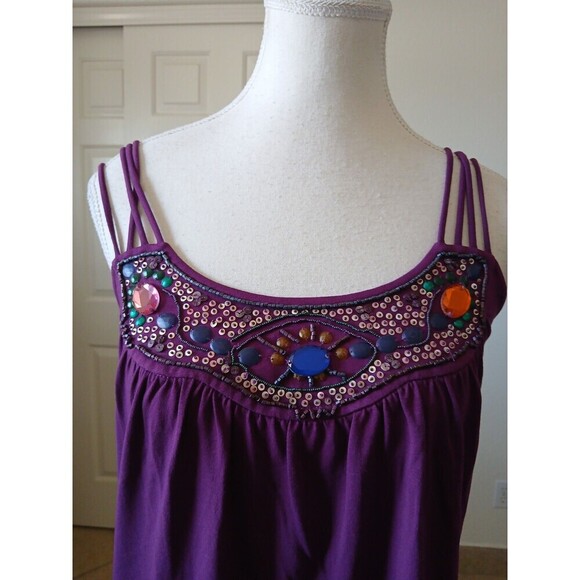 Amass Womens Tank Top Purple Size 2 Sequin Accents‎ Sleeveless Casual Summer - Picture 6 of 12